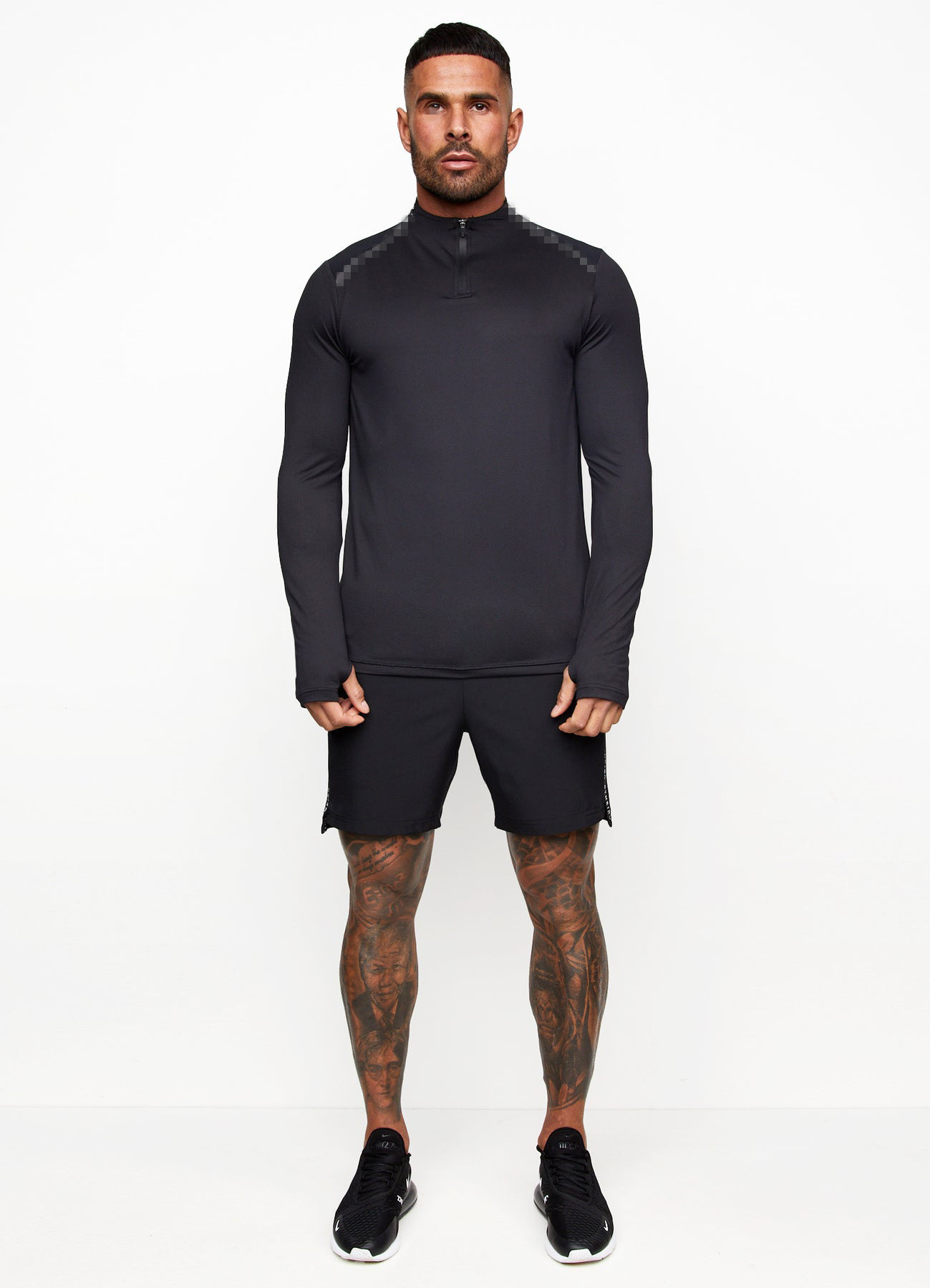 Mens Performance Gym Quick Dry Long Sleeve Workout Top Black Athletic Custom T-shirt Slim Fit 1/4Zip