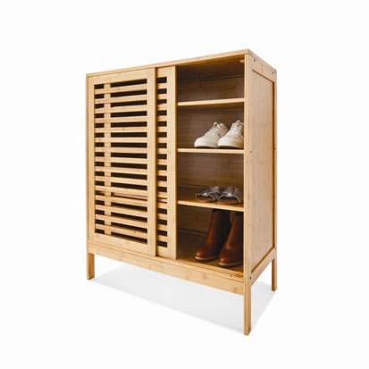 Indoor Bamboo Shoe Cabinet With Sliding Doors Multiple Shelves for Shoe Storage