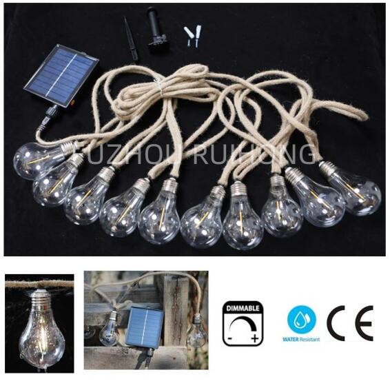 Solar Hemp lamp strings,Warm String Lights Outdoor Hanging led light with filaments