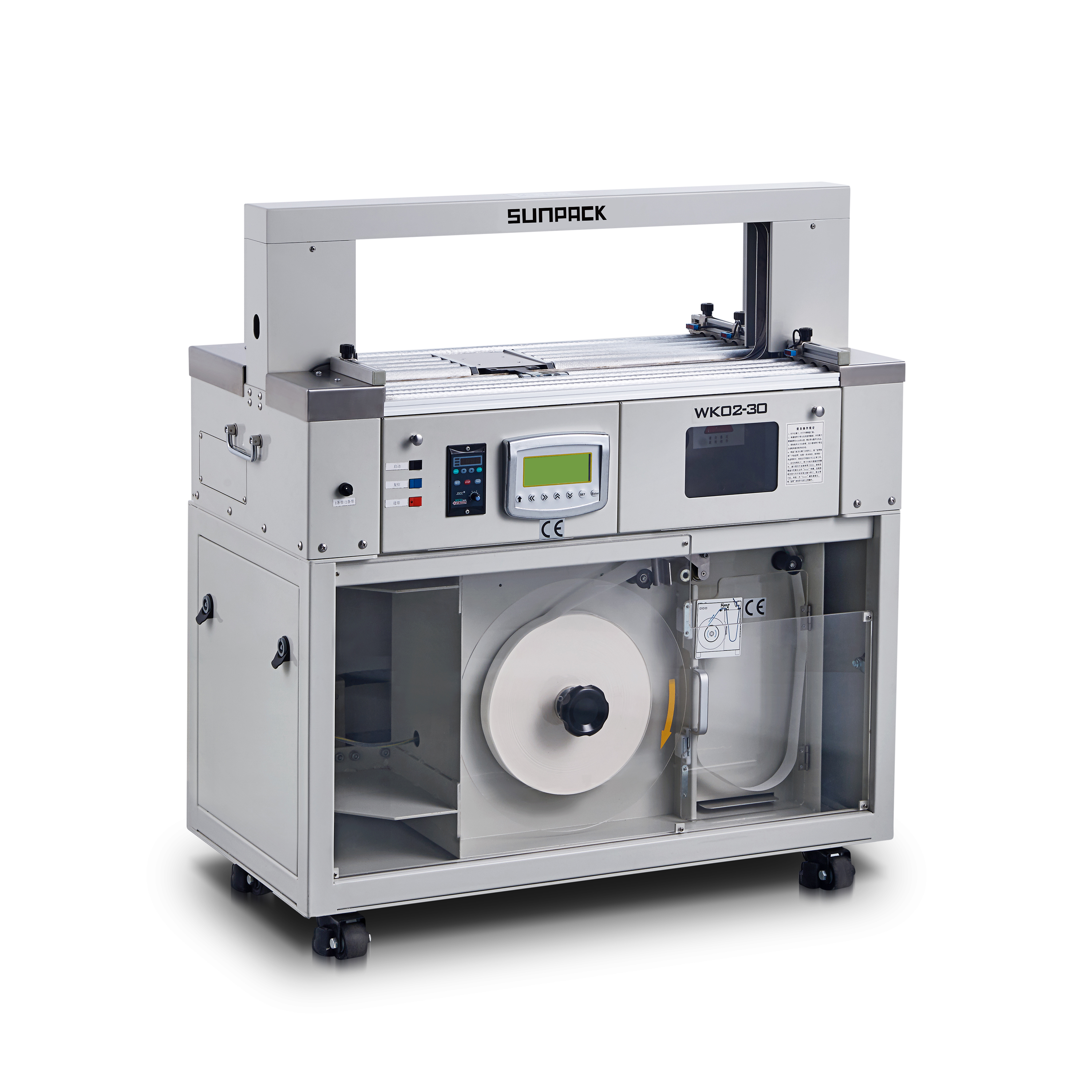 SUNPACK WK02-30GT-60 Cardboard banding machine with roller table for banding production line