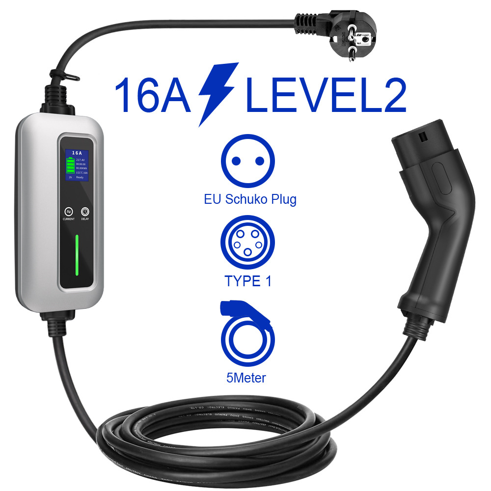 16A Adjustable Home Use Type 1 Portable EV Charging cable 5M With CE Certificate