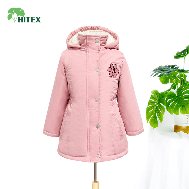 Hitex Girl's Padded Long Coat With Hood And Coral Fleece Lining