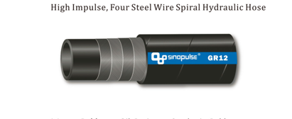 High impulse, four wire spiral hydraulic hose