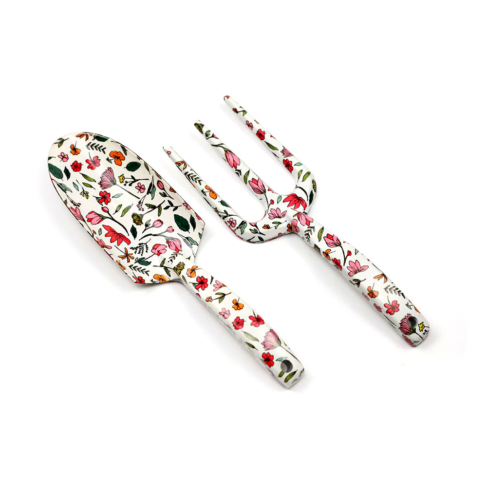 Garden gift set floral print surface hand trowel and fork gardening kits