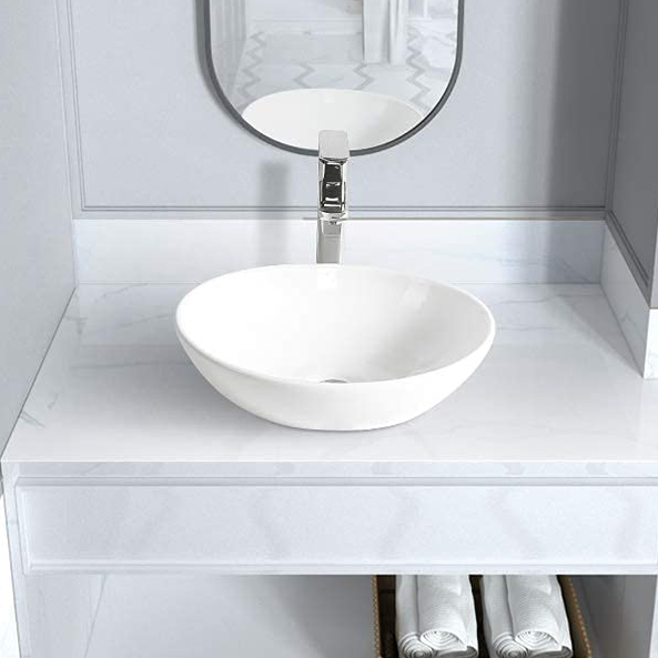 Modern Handmade Small Ceramic Oval Shape Vessel Bathroom Sink Countertop Wash Counter Top Art Basin