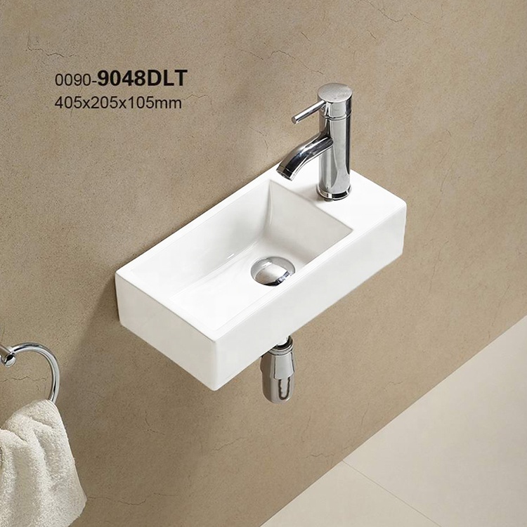 High Quality Low Price Europe Small Wall Hung Rectangular Corner Ceramic Wash Basin Bathroom Sink