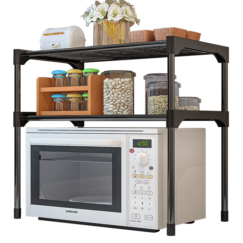 Multifunctional 2-layer metal shelf kitchen plate rack microwave oven rack spice rack