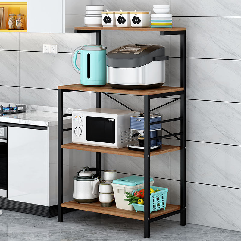 4-layer multi-functional shelf wooden microwave oven rack tableware storage rack for kitchen