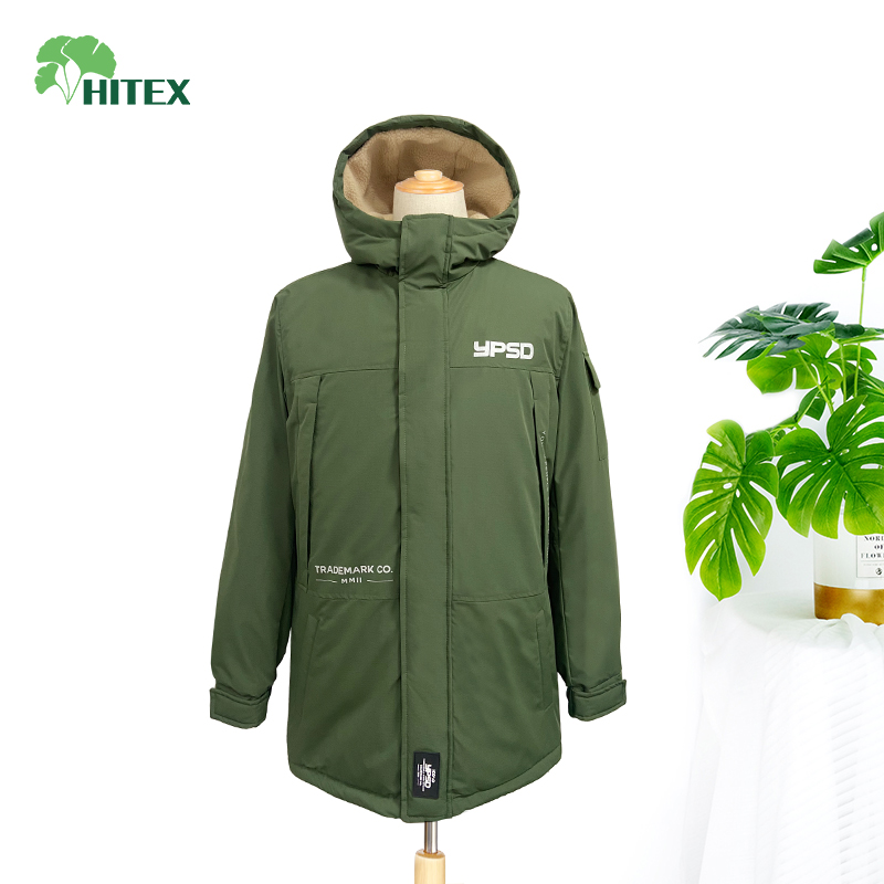 Man's recycled long woven padding jacket