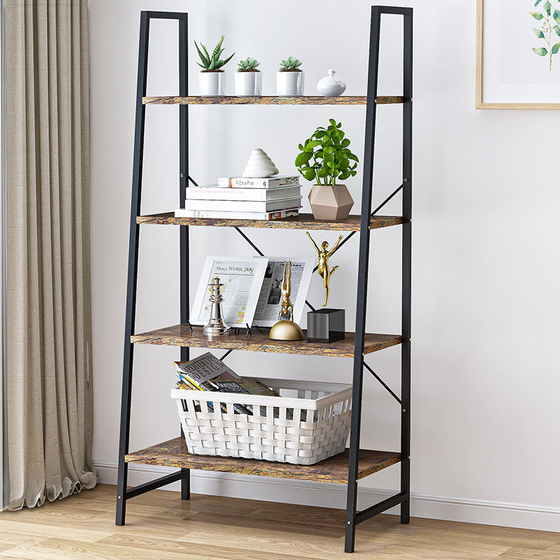 Custom living room storage rack industrial style wooden rack storage 4 layers metal shelves
