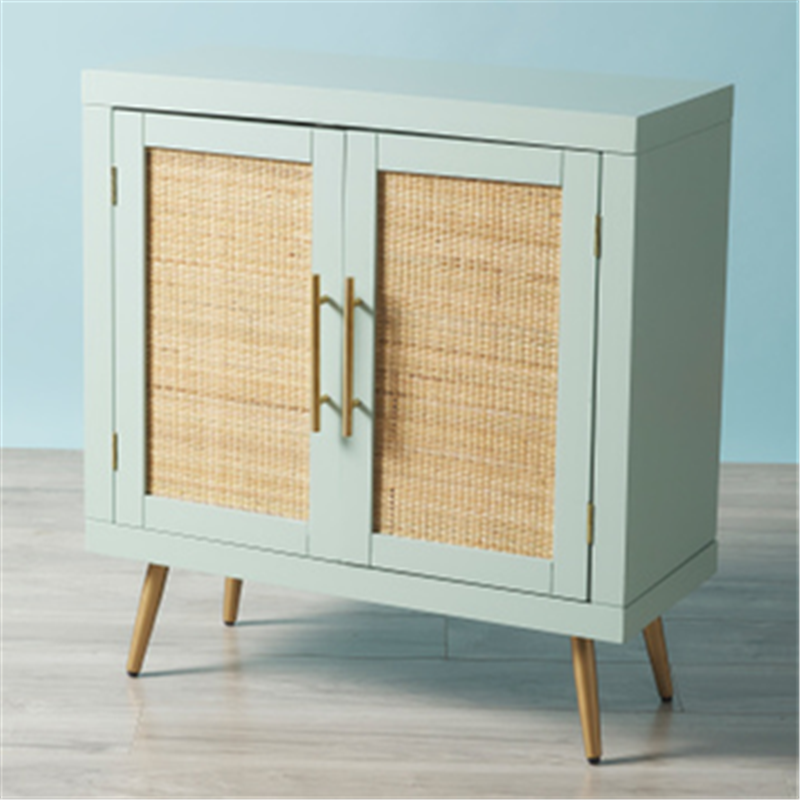 Wood Rattan Sideboard Buffet Cabinet with 2 Doors and Metal Legs