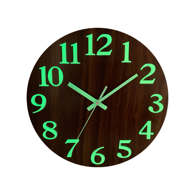 MDF wall clock grow in the night