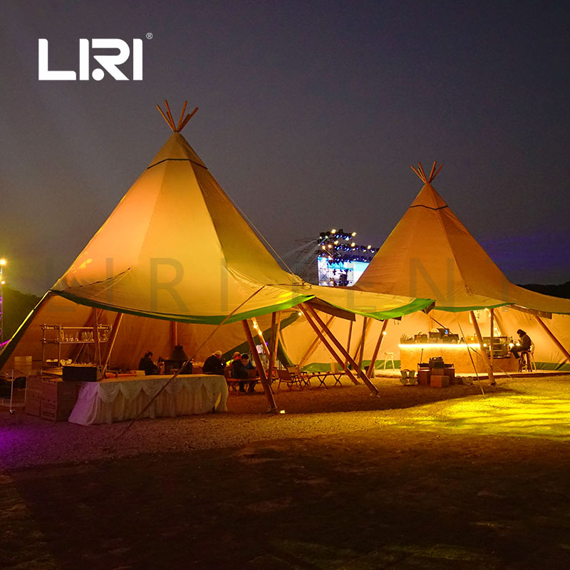 Tipi Tent, Outdoor Double Tipi Tents, 72 People Glamping Hotel Tipi Tent
