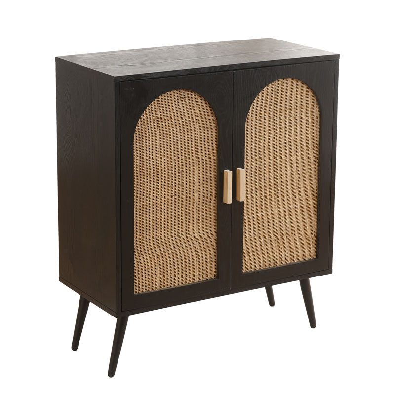 Wood Rattan Sideboard Buffet Cabinet with 2 Doors and Metal Legs