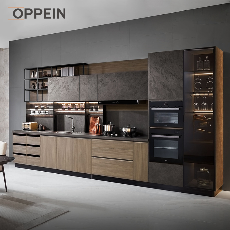 Modern Wooden Gray Kitchen Cabinet PLCC21113