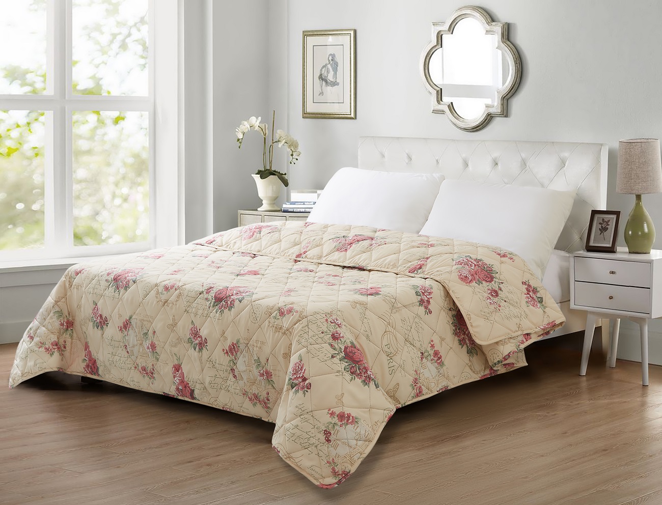 Custom Printed Rose Microfiber Ultrasonic Quilt Bedspread