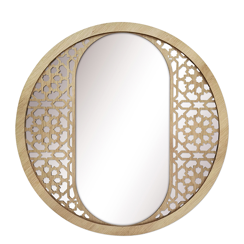 East-Wall, Decorative Wall Mirror Round MDF Wall Hanging, Natural Rustic Frame