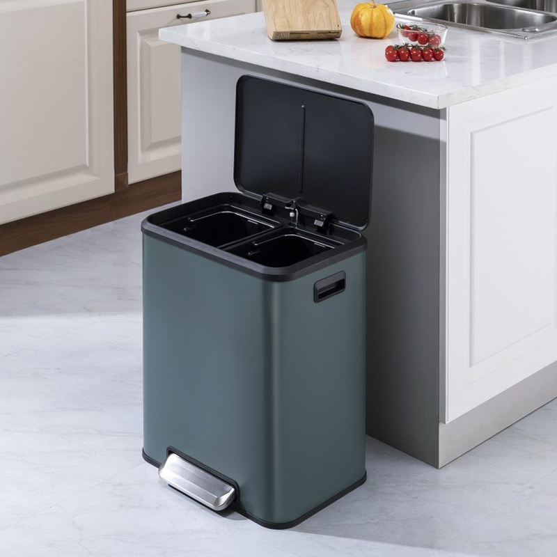 SW6952 15L+15L dual compartments stainelss steel household kitchen recycle bin with foot pedal