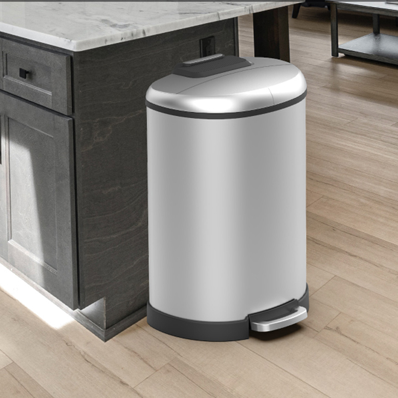 50L 13 gallon D shape stainless steel garbage can household kitchen pedal trash bin with lid