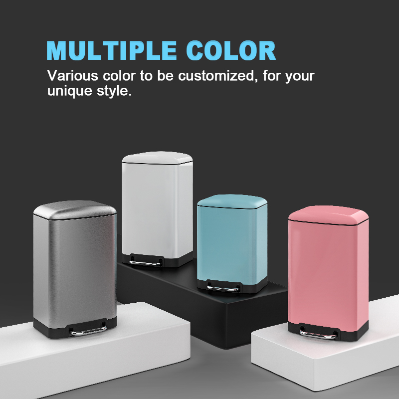 Household rectangular white black red blue colorful eco removable foot pedal trash can