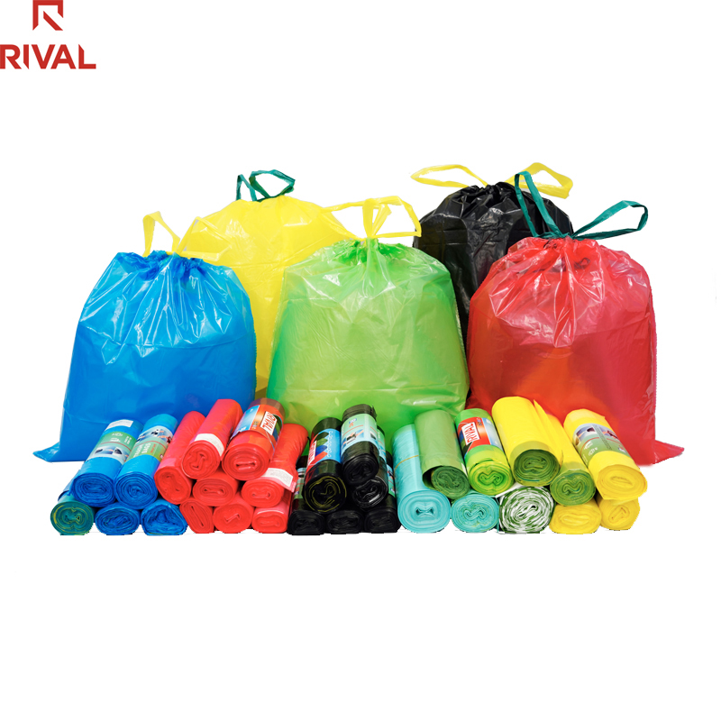 Garbage Bags Coloured Trash Bags Factory Pe Plastic Drawstring Bin Bag