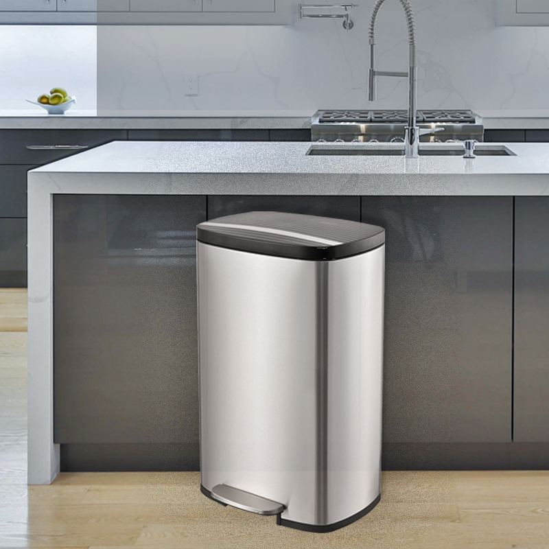 Stainless steel large rectangular step pedal kitchen 13 gallon garbage bins with lid SW6842