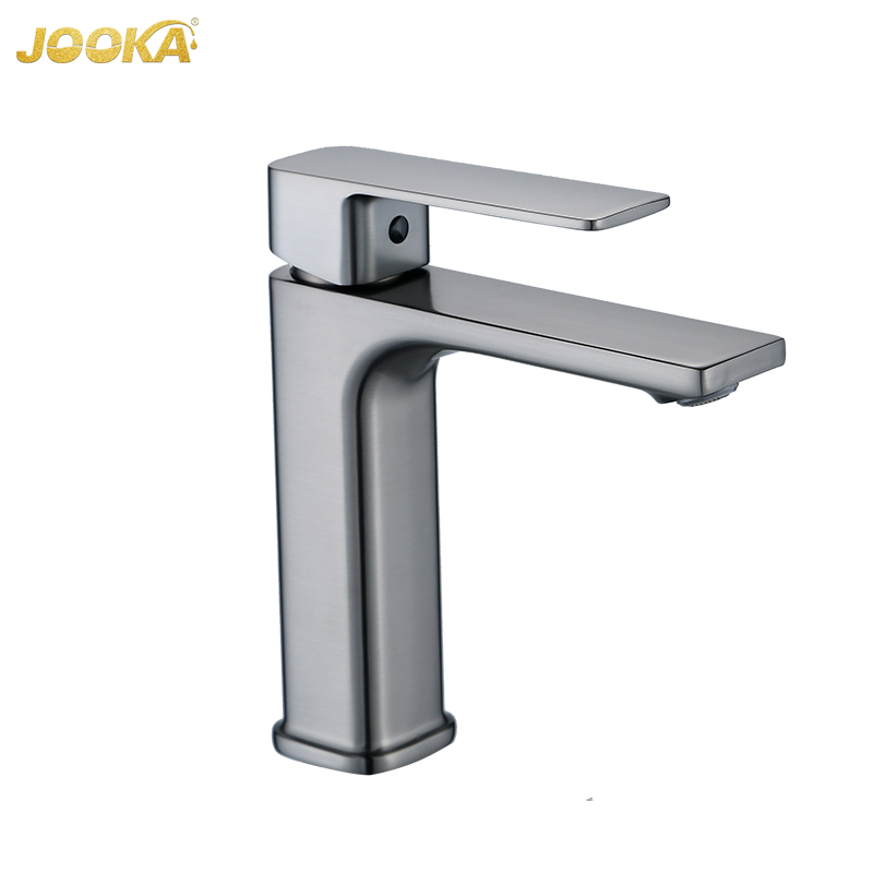 Grey zinc short square single hole basin faucet
