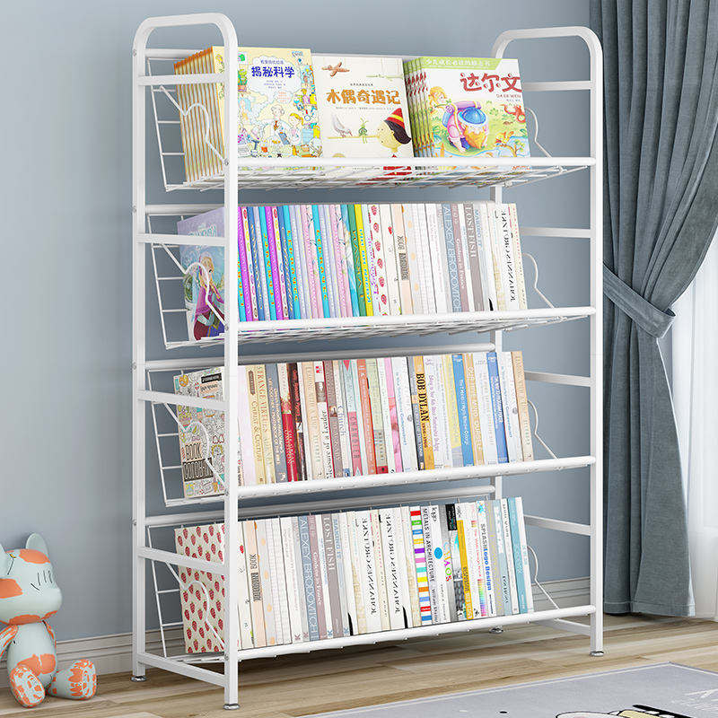 Modern Minimalist Style Book Rack Metal Storage Cabinet Living Room White Bookcase
