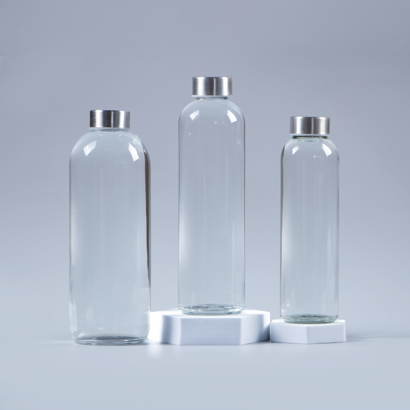 1000ml glass sport bottle with metal lid bamboo lid