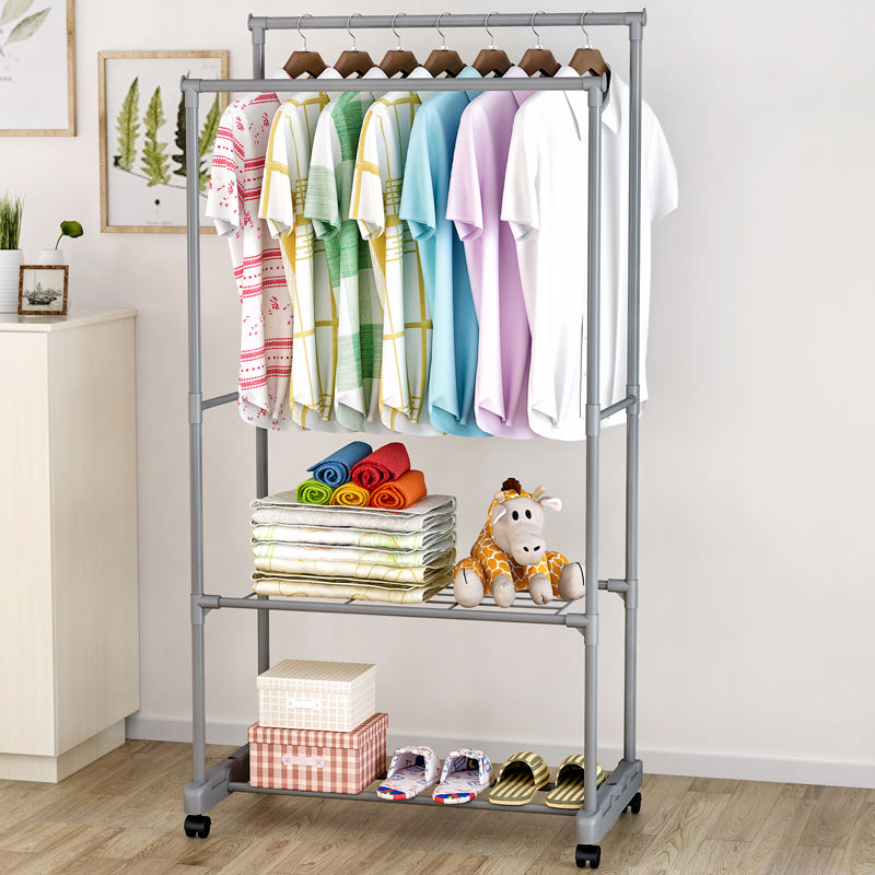Bedroom pink coat rack clothes hanger floor-standing outdoor clothes drying rack with wheels