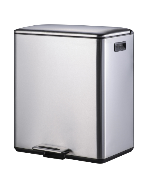 40l stainless steel two compartments recycle bin garbage bin with soft close and foldable pedals