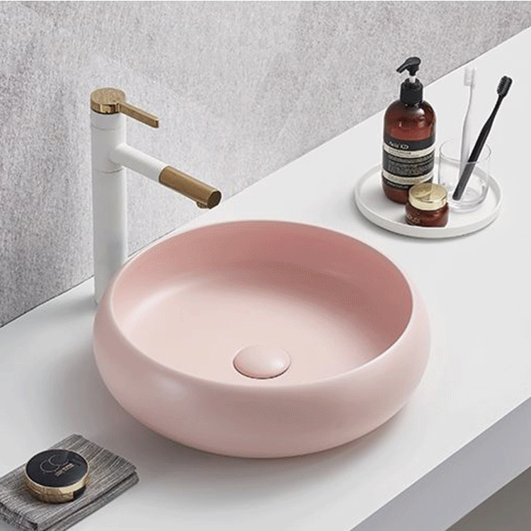Manufacture Art Round Vessel Ceramic Artistic Counter Installing Bathroom Sink Slim Modern WashBasin