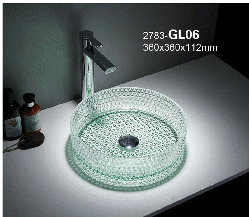 Luxury bathroom sink,glass basin, glass sink,crystal wash hand basin transparent round cristal sink