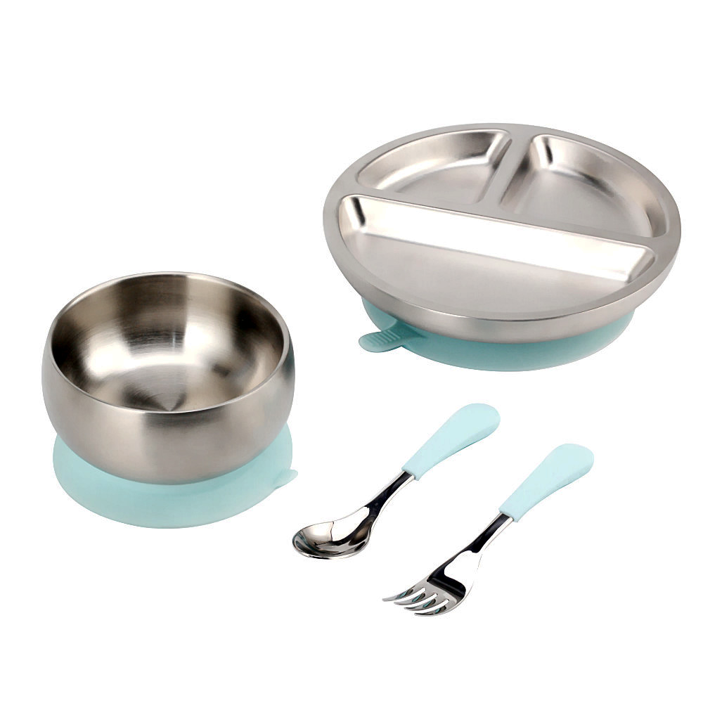 Stainless steel baby suction bowl and plate set