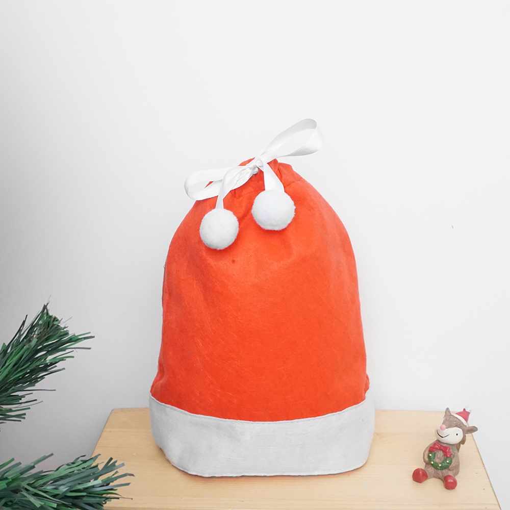 Ribbon Ball Red Santa Hat Drawstring Gift Packing Bag