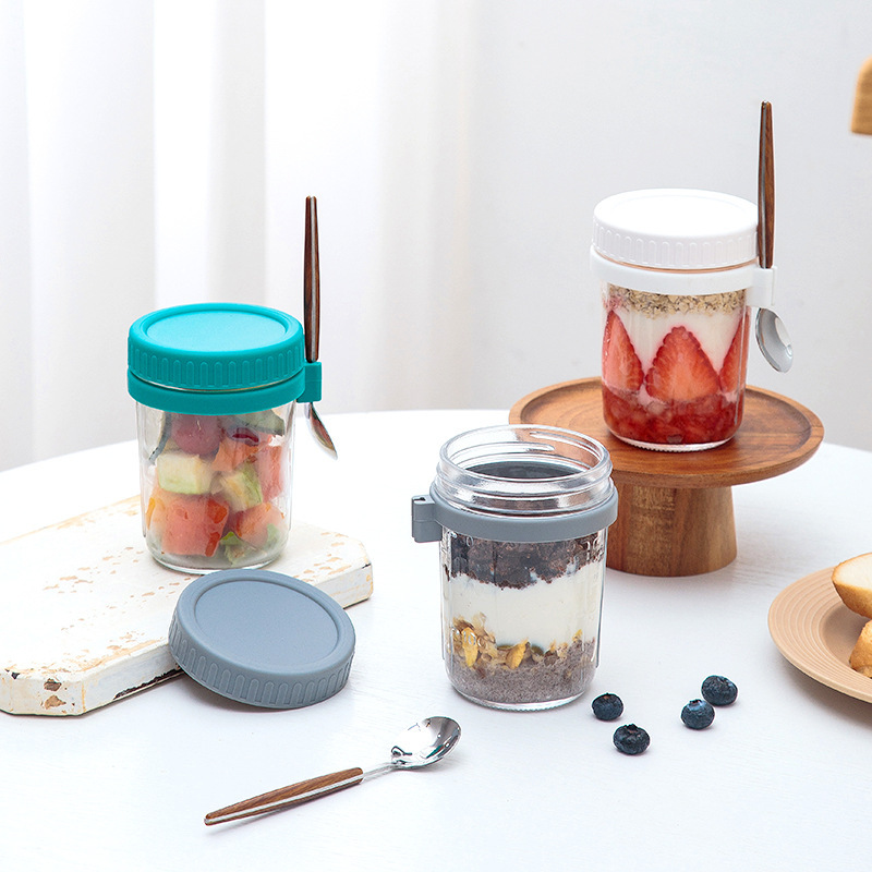 Overnight Oats Containers 16 oz wide mouth mason Jars with Lids and Spoons for Milk, Cereal, Fruit