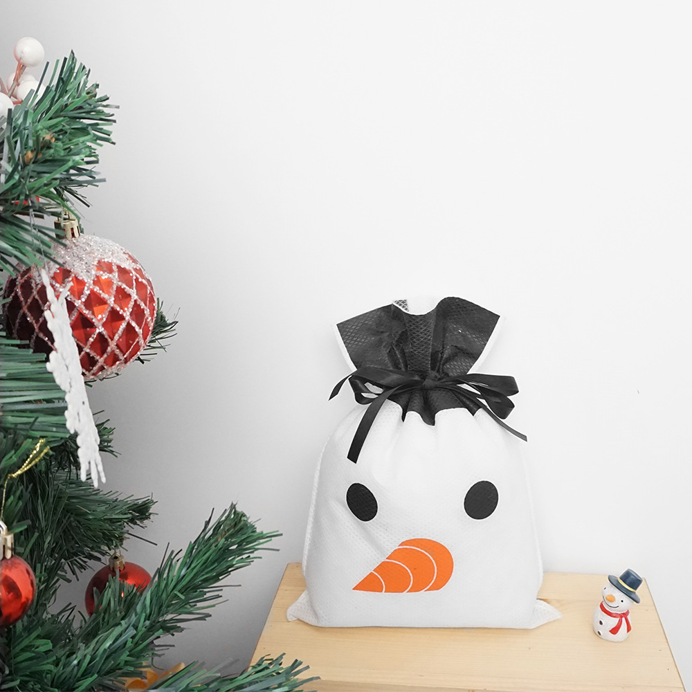 White Black Non-woven Christmas Party Snowman Drawstring Bags