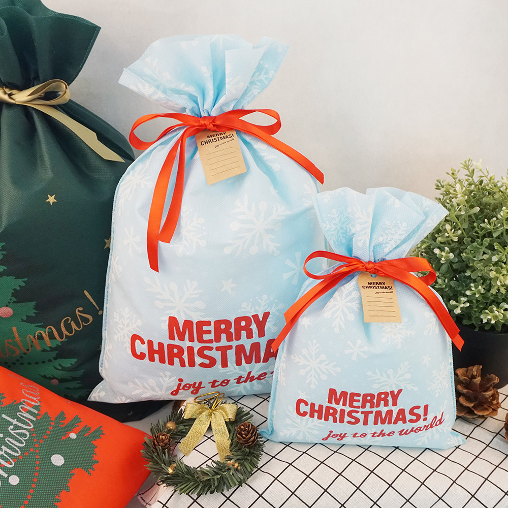Light Blue Christmas Treat Bags Kids Non Woven Christmas Gift Storage Bag