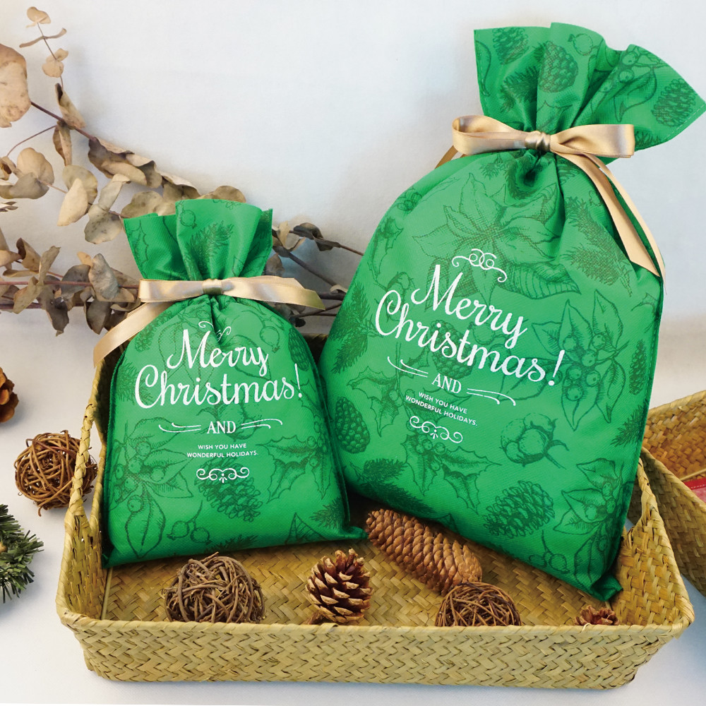 Gift Bag Green Color Non Woven Christmas Sack Drawstring Gift Bag Party Decoration Packing Pouches