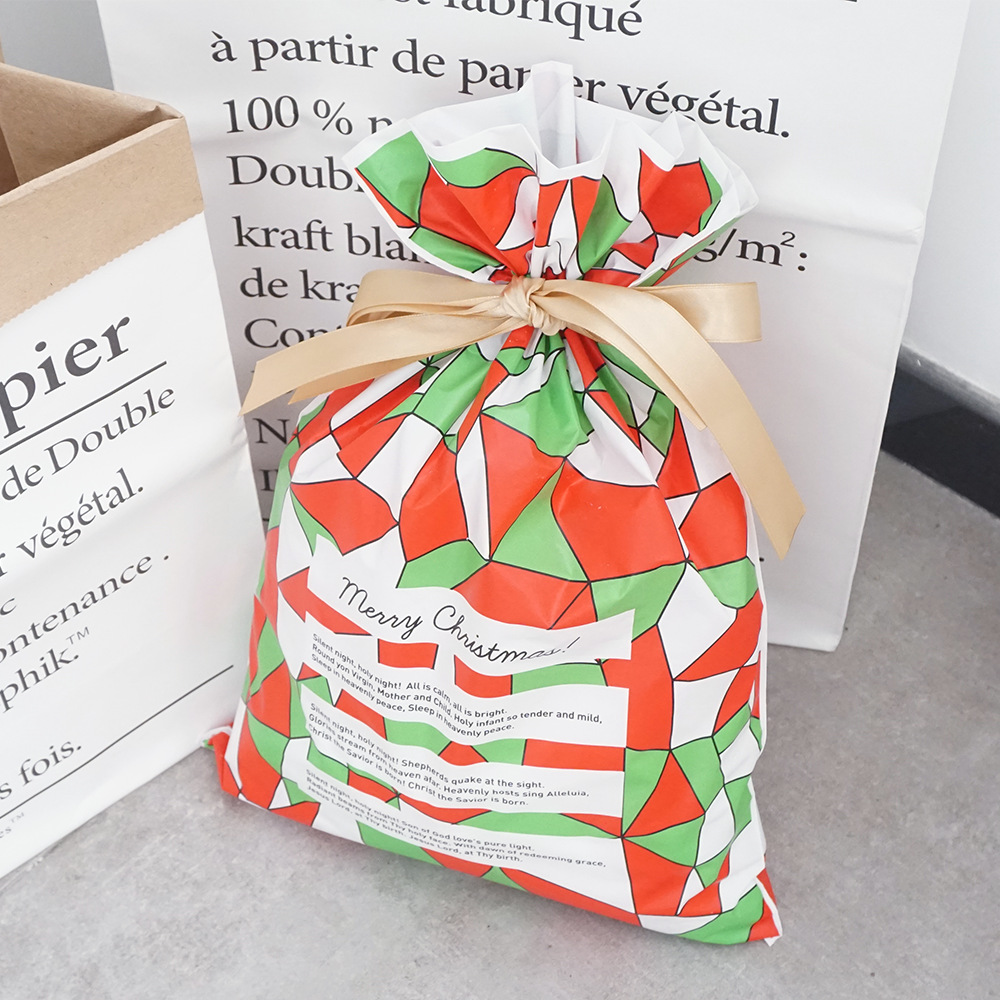 Geometric Patterns Green Red CPE Plastic Drawstring Gift Bag