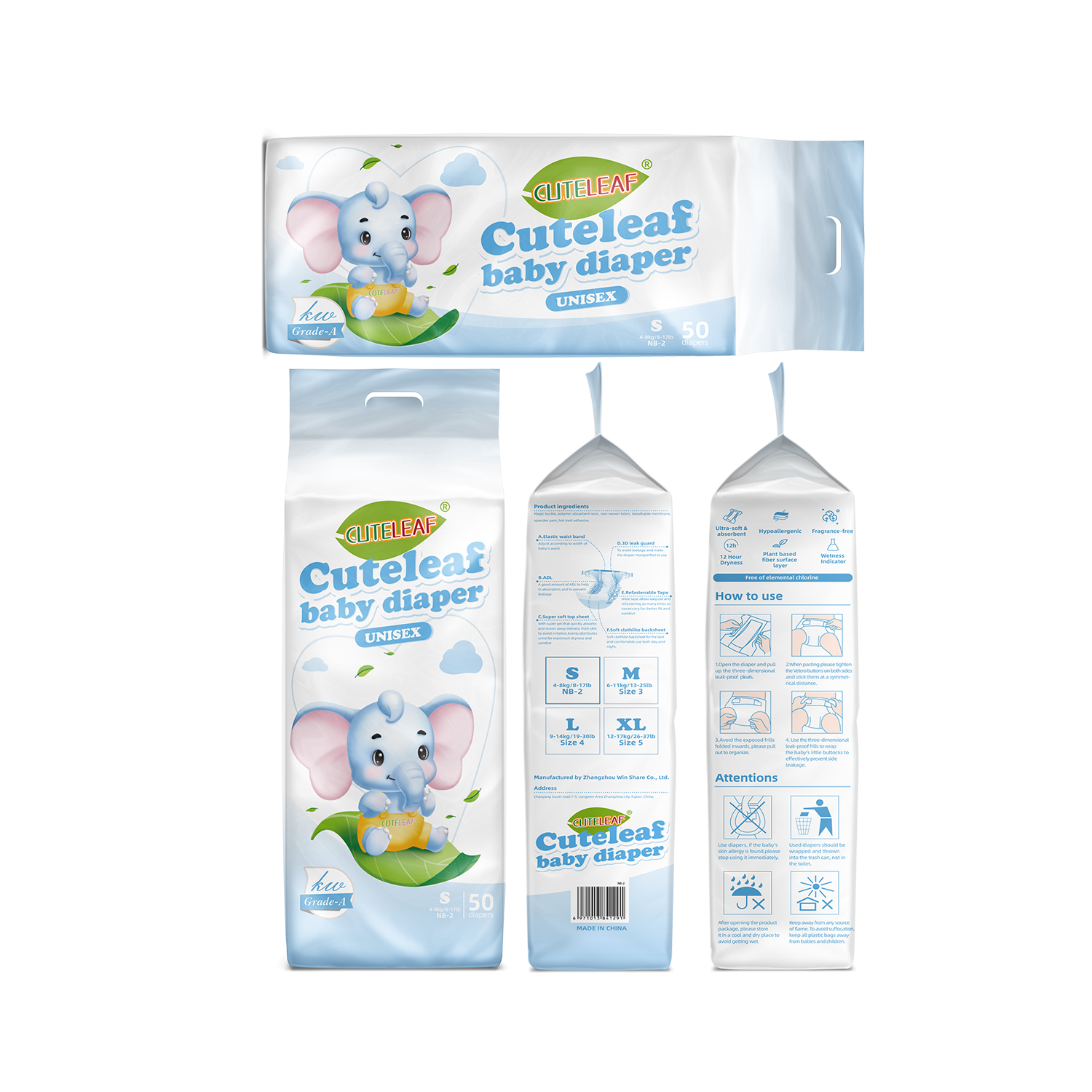 Cuteleaf Baby Diapers