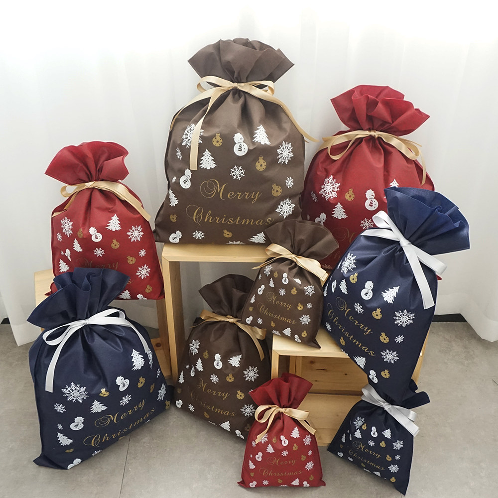 Manufacturer Custom Cheap Brown Ultrasonic Non Woven Bag Drawstring Christmas Pouch