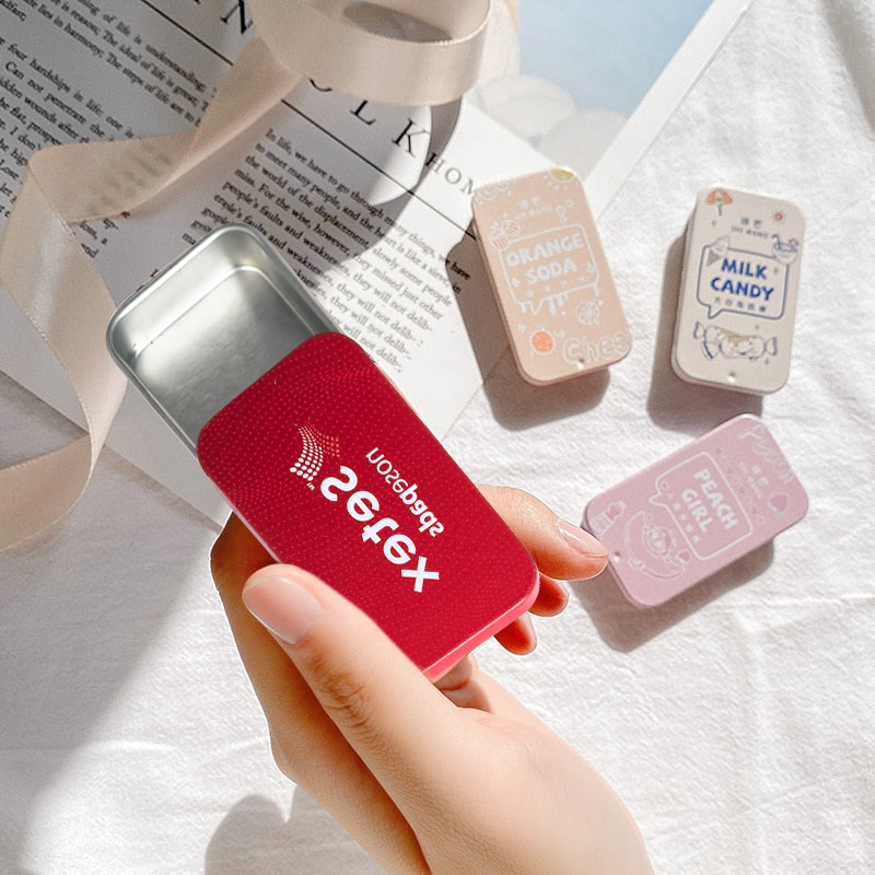 Custom Sliding Solid Perfume Tin Box For Lip Balm Packing Metal Container Mini Slide Top Metal Tins