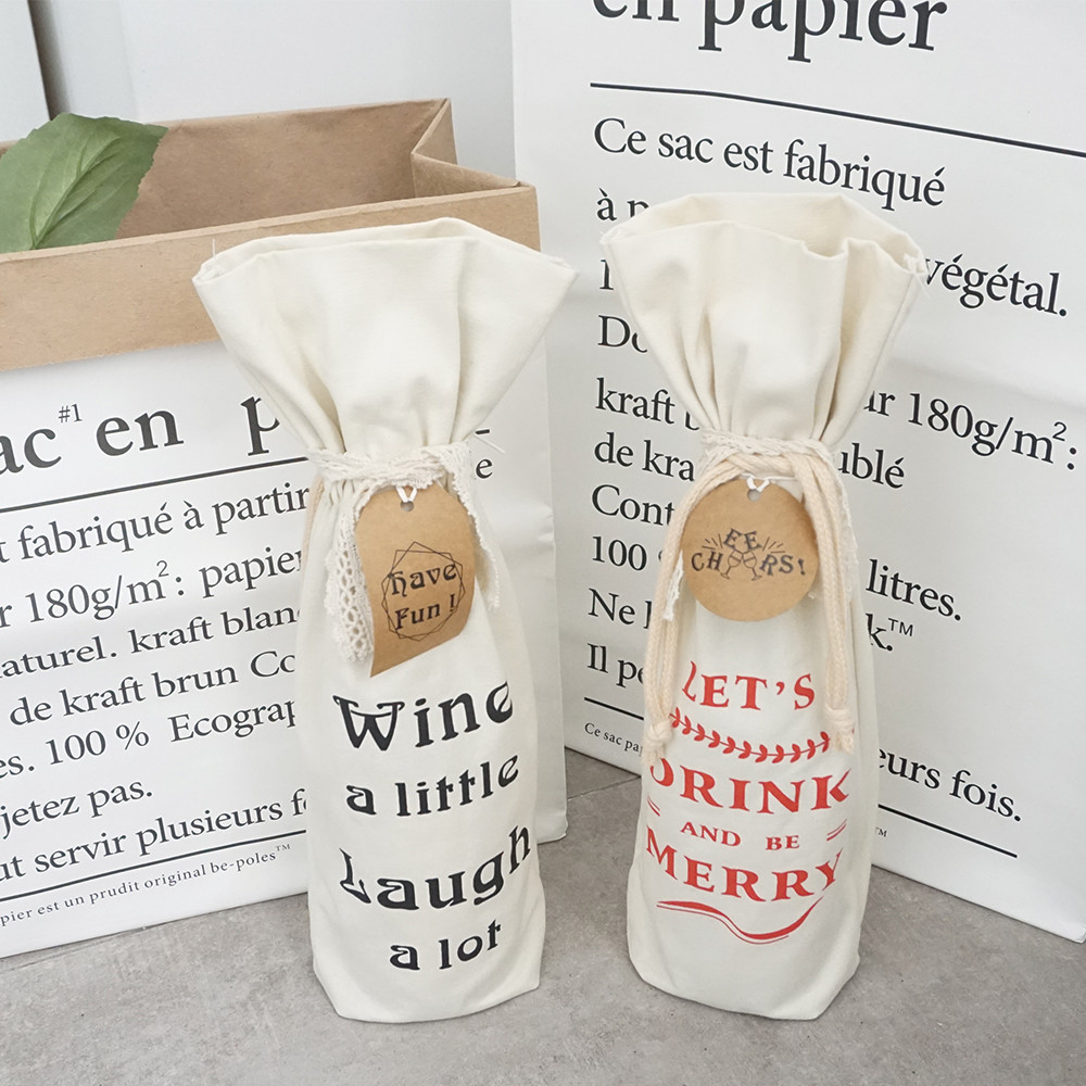 Canvas Drawstring Christmas Insulated Wine Bottle Bag