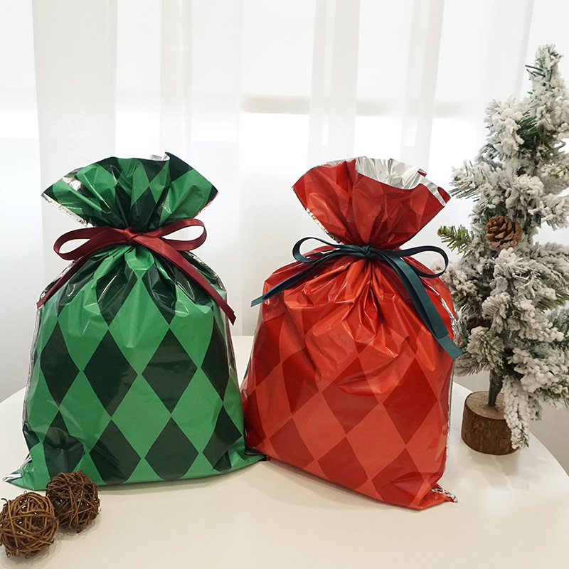 Green Red Diamond Pattern Pattern Christmas Plastic Gift Packing Bags