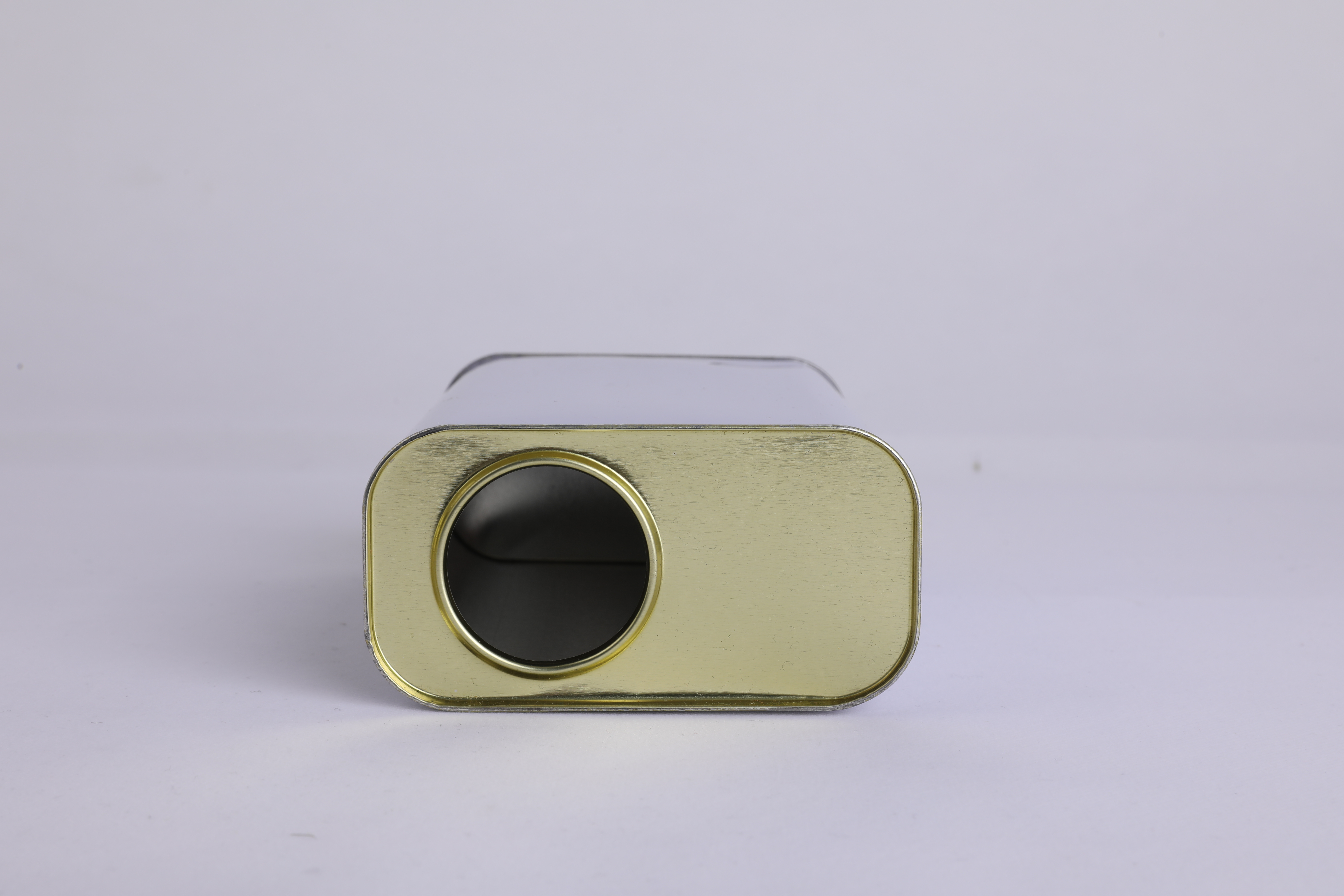 square tin can with plastic lid