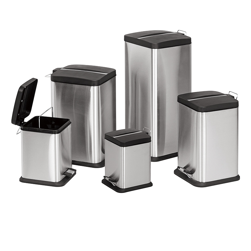 Household 6L 12L 20L 30L square shape stainless steel foot pedal trash can with plastic lid SW6823