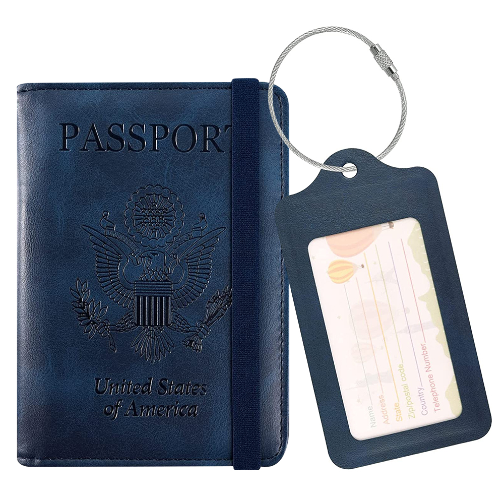 Leather Travel Slim Card Boarding Pass Organizer Passport and Card Holder Combo with Luggage Tag