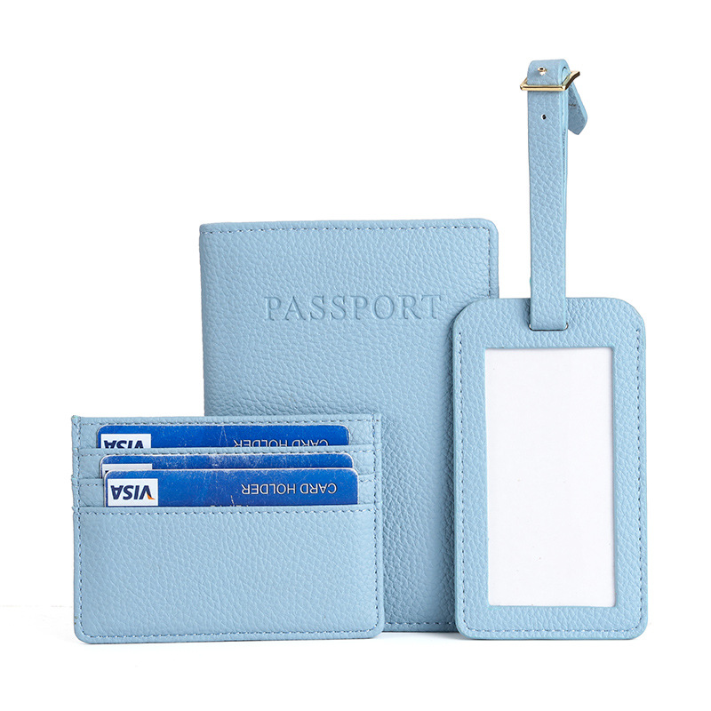 Travel Set Including PU Vegan Leather Passport Holder Card Holder And Luggage Tag Combo