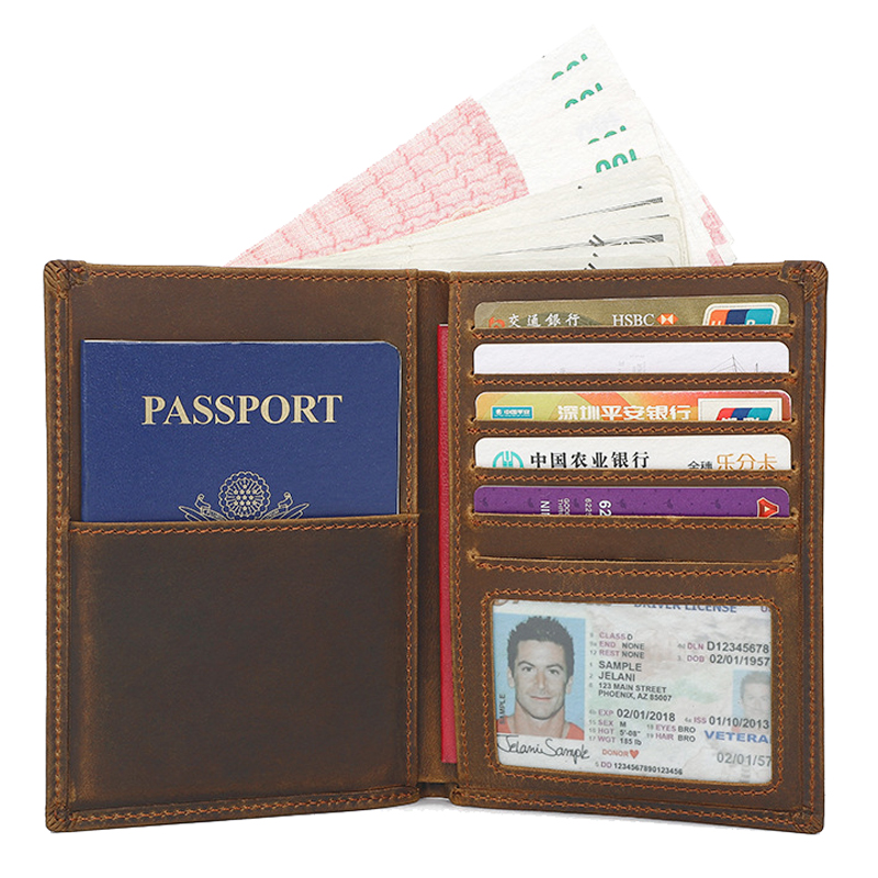 Customizable Logo USA Organizer Driver Licence RFID Premium Crazy Horse Leather Passport Holder